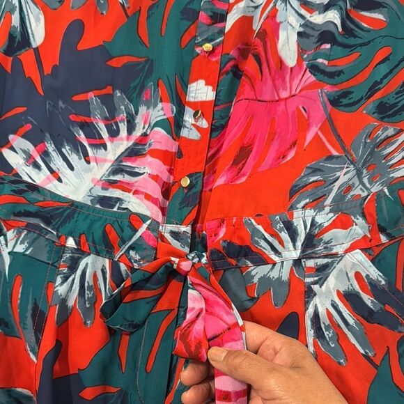 Jennifer Lopez Tropical print Red and Blue Romper with Mandarin Collar Size 16 - Picture 8 of 14